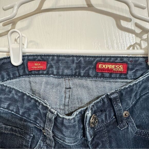 💚 A20-Express Mia Ultra Skinny Womens Size 0R Dark Wash Denim Skinny Jeans - Picture 2 of 5
